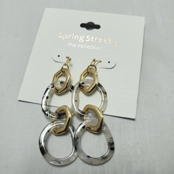 Nordstrom chain link fishhook drop earring gray marble and gold - Picture 3 of 4